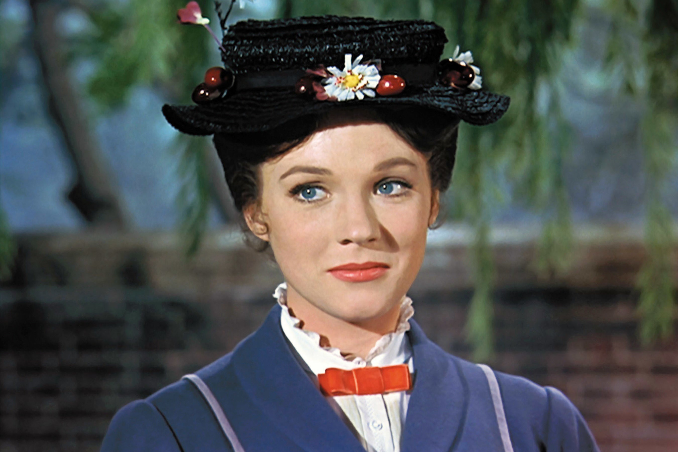 Julie Andrews as Mary Poppins with a secret petticoat lining; Julie Andrews as Maria von Trapp after a trip during singing that remained in the film