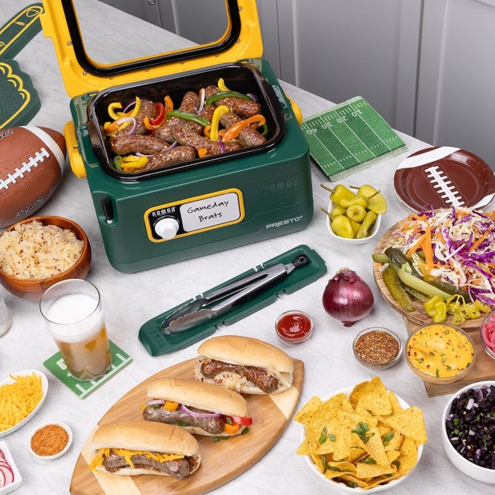 Tailgate setup with a portable slow cooker
