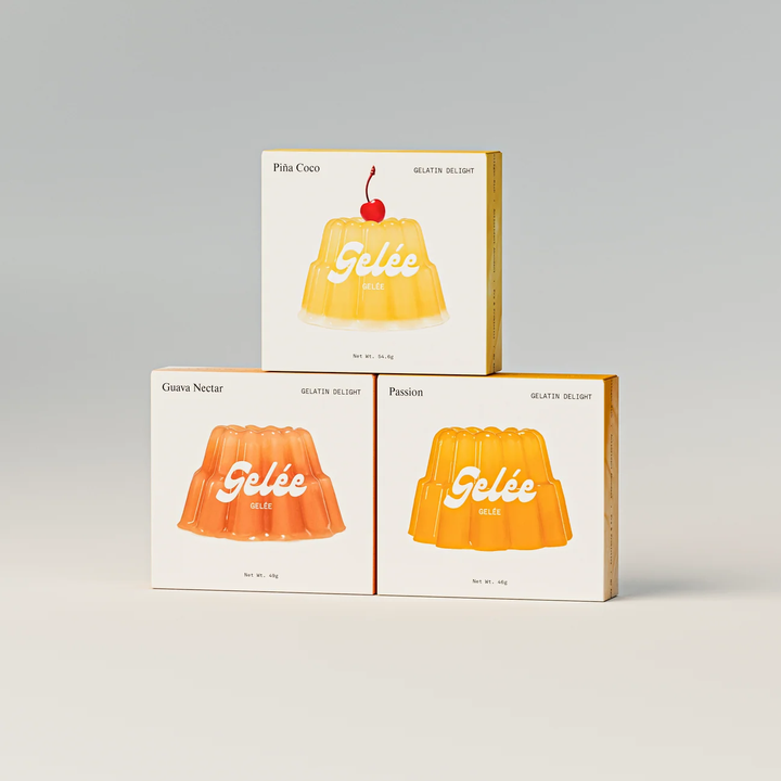 Three boxes of Geleé jelly desserts