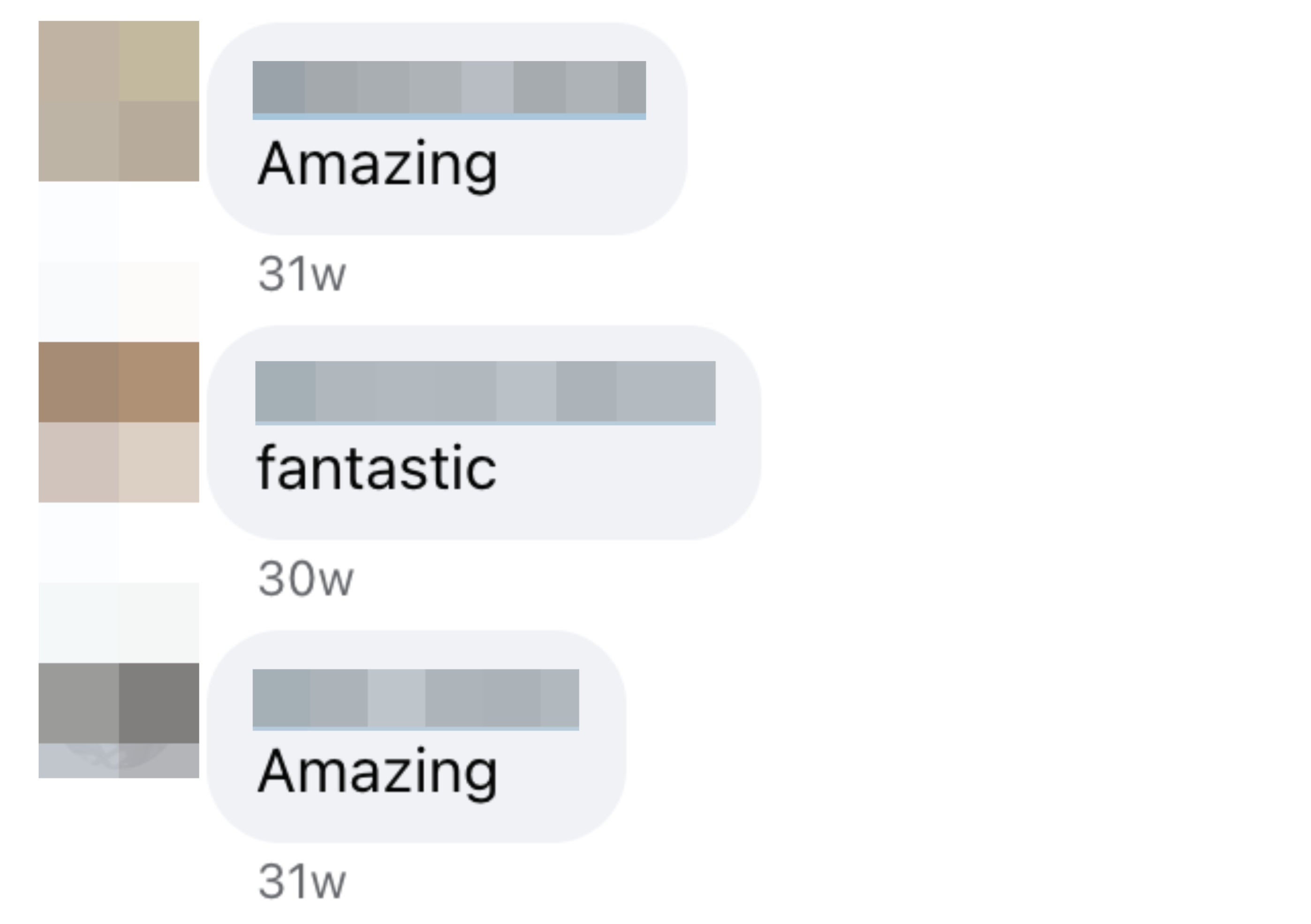 Comments from three people saying "Amazing" and "Fantastic"