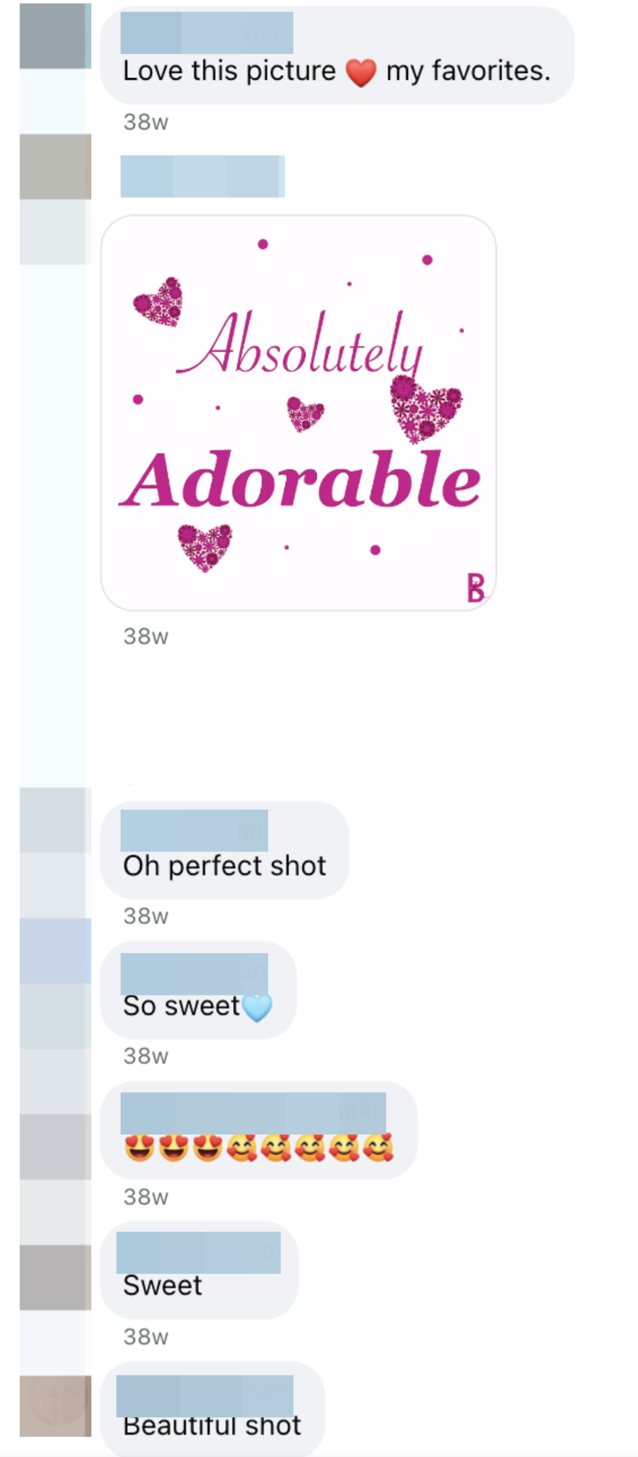 Chat conversation with compliments and heart eyes emojis