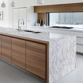 the marble contact paper on a kitchen counter