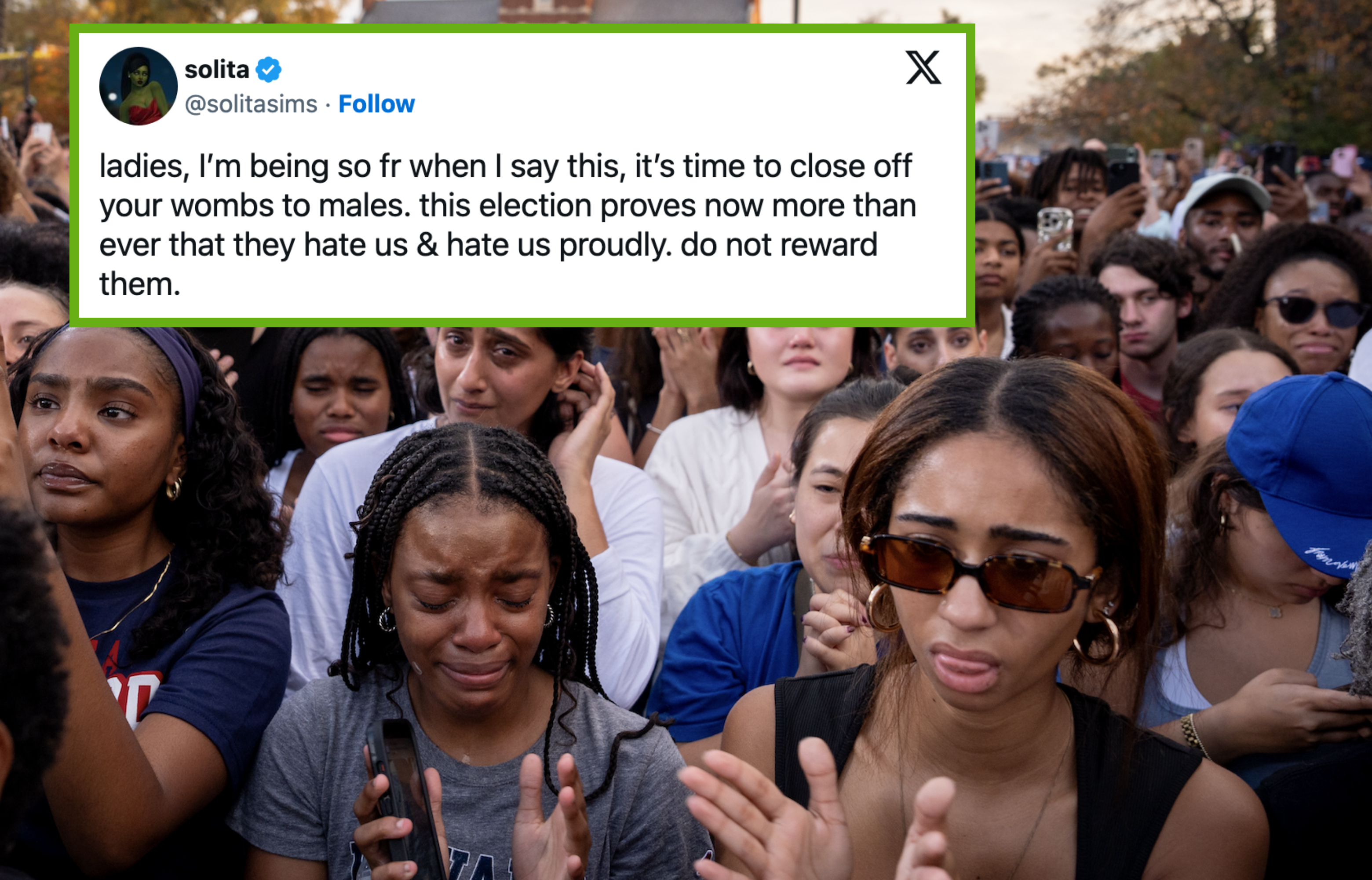 A large, emotional crowd gathers at an outdoor event, capturing a moment of collective expression amid current news