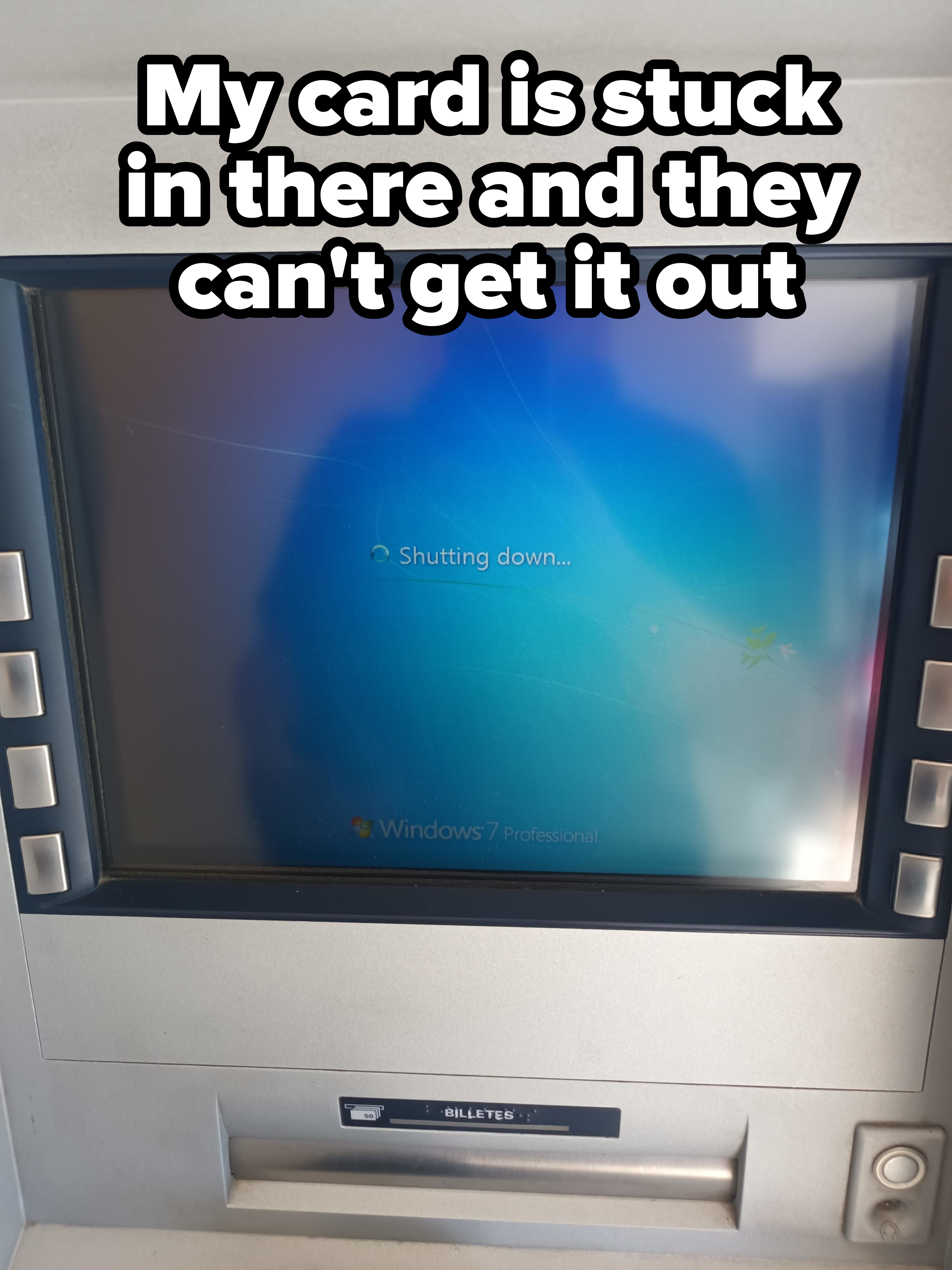 ATM screen displaying a Windows 7 shutdown message