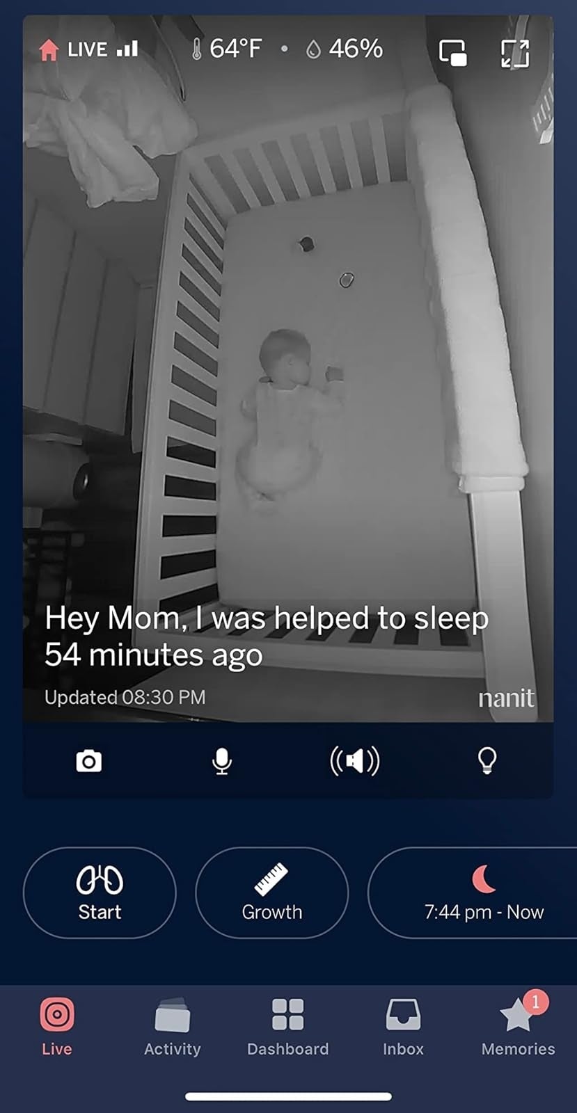 Baby sleeping successful  a crib with a caption astir  caller    bedtime. Monitoring app interface shows temperature, humidity, and slumber  tracking options
