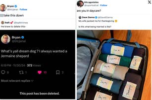 Deleted tweet about a "dream dog" vs a suitcase with labeled outfits