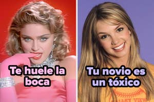 Collage de dos mujeres famosas con texto humorístico: "Te huele la boca" y "Tu novio es un tóxico"