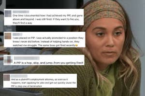 Woman looking serious with text about being placed on a PIP and the implications of PIPs in the workplace