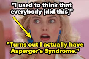 Woman surprised with text about realizing she has Asperger's Syndrome, suggesting a common past misunderstanding