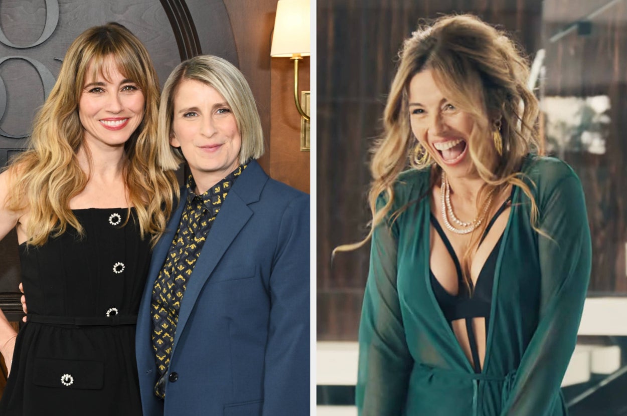 Linda Cardellini and Liz Feldman on a red carpet vs Linda as Margo in "No Good Deed"