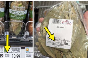 Packaged organic bay leaves are priced at $61.06 per pound and $5.99 per pound, highlighting a significant price discrepancy