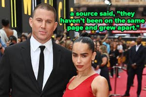 A celebrity couple stands on the red carpet. The text reads: "a source said, 'they haven't been on the same page and grew apart.'"