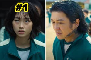 Two characters from a show wearing athletic tracksuits, one with shaggy hair and the other with longer hair and a neck tattoo