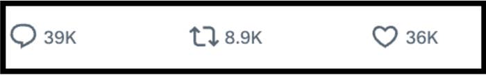 Icons showing 39K comments, 8.9K retweets, and 36K likes