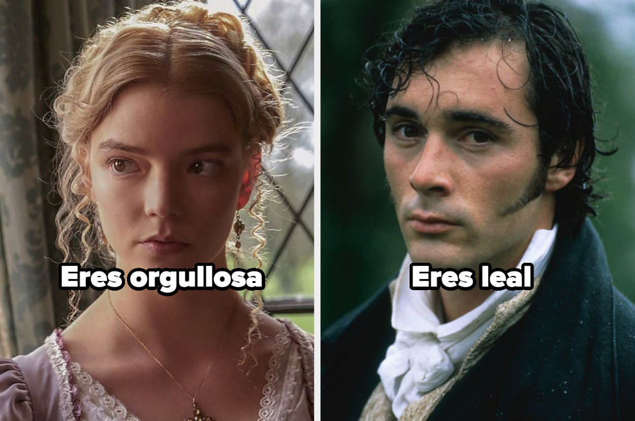 Dos personajes de época con expresiones intensas; texto superpuesto dice: "Eres orgullosa" y "Eres leal"