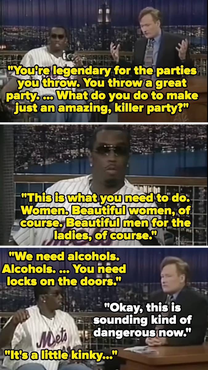 TV talk show segments with a host and guest discussing elements for a great party, including alcohol and security, with humorous undertones
