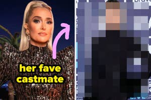 Erika Jayne gesturing while speaking, with text: "Erika Jayne revealing her song of the year to us."