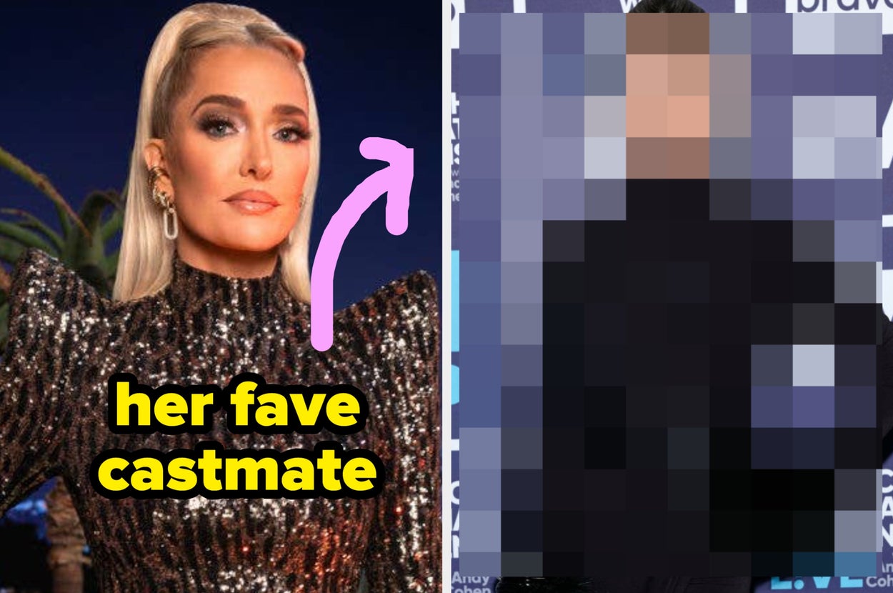 Erika Jayne gesturing while speaking, with text: "Erika Jayne revealing her song of the year to us."