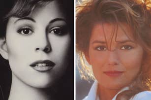 Two close-up portraits of women with engaged expressions. The left image is monochrome; the right image is in natural light