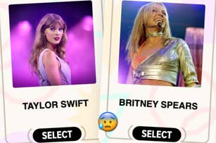 Taylor Swift vs Britney Spears BuzzFeed Showdown with nervous emoji between them
