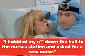 A woman in a hospital bed argues with a medical professional