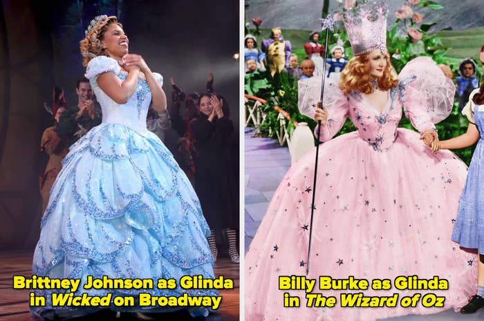 Side-by-side of Brittney Johnson as Glinda in &quot;Wicked&quot; on Broadway and Billy Burke as Glinda in &quot;The Wizard of Oz&quot;