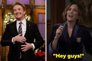 Two people in separate images: Left, a person in a suit smiling; right, a person holding a toothbrush, smiling, with text saying 