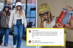 People dressed in 70s-inspired fashion; comments express appreciation for the 70s revival in style