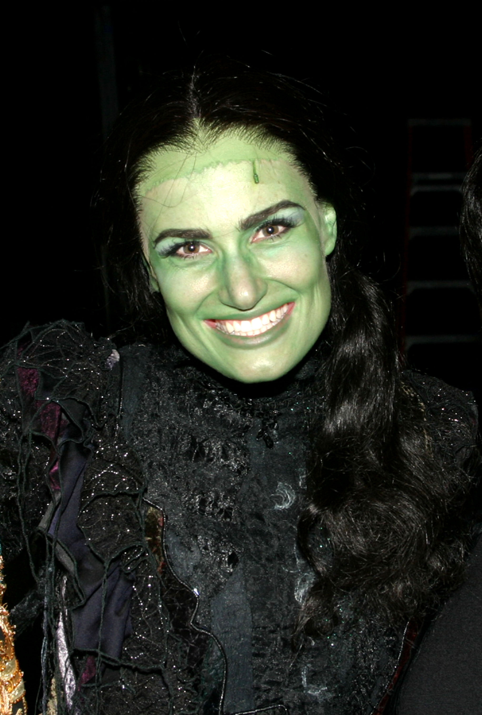 A close-up of Idina in Elphaba's green facepaint