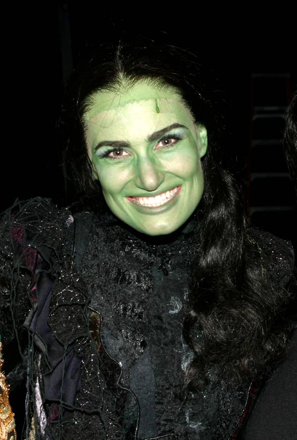 A close-up of Idina in Elphaba&#x27;s green facepaint