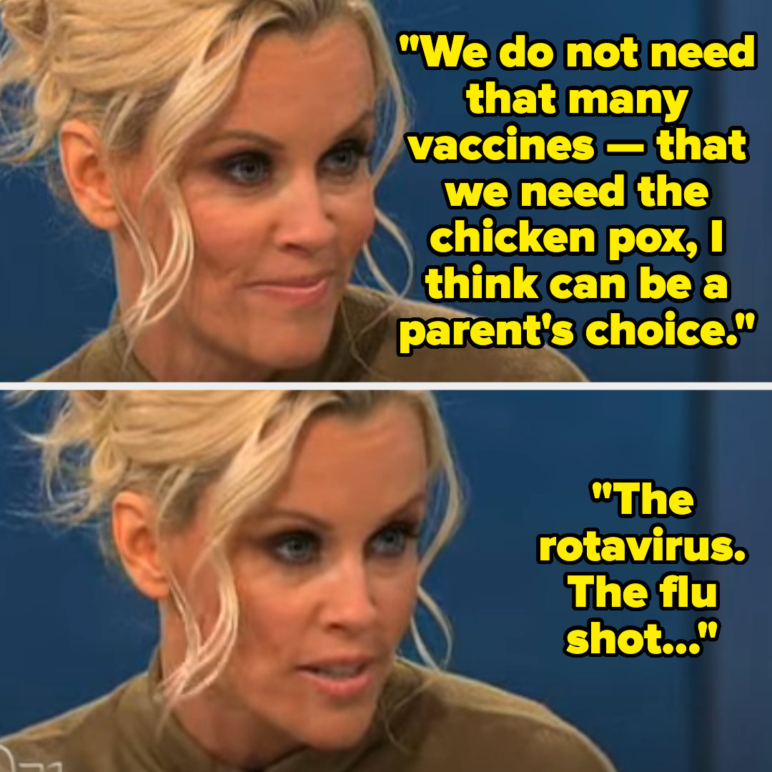 Person speaking on TV discusses opinions about vaccine necessity, suggesting some vaccines like chicken pox could be optional for parents