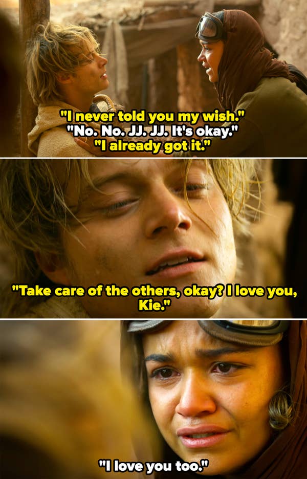 Three images: A person says, &quot;I never told you my wish.&quot; Another replies, &quot;I already got it.&quot; They emotionally exchange caring words, saying, &quot;I love you.&quot;
