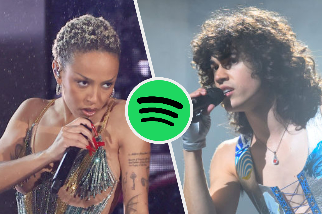 Doja Cat and Conan Grey performing with a spotify label between them.