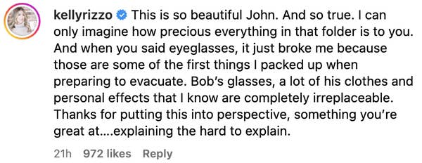 Comment appreciating a message&#x27;s beauty and truth, mentioning eyeglasses and personal effects&#x27; sentimental value, with thanks for offering perspective