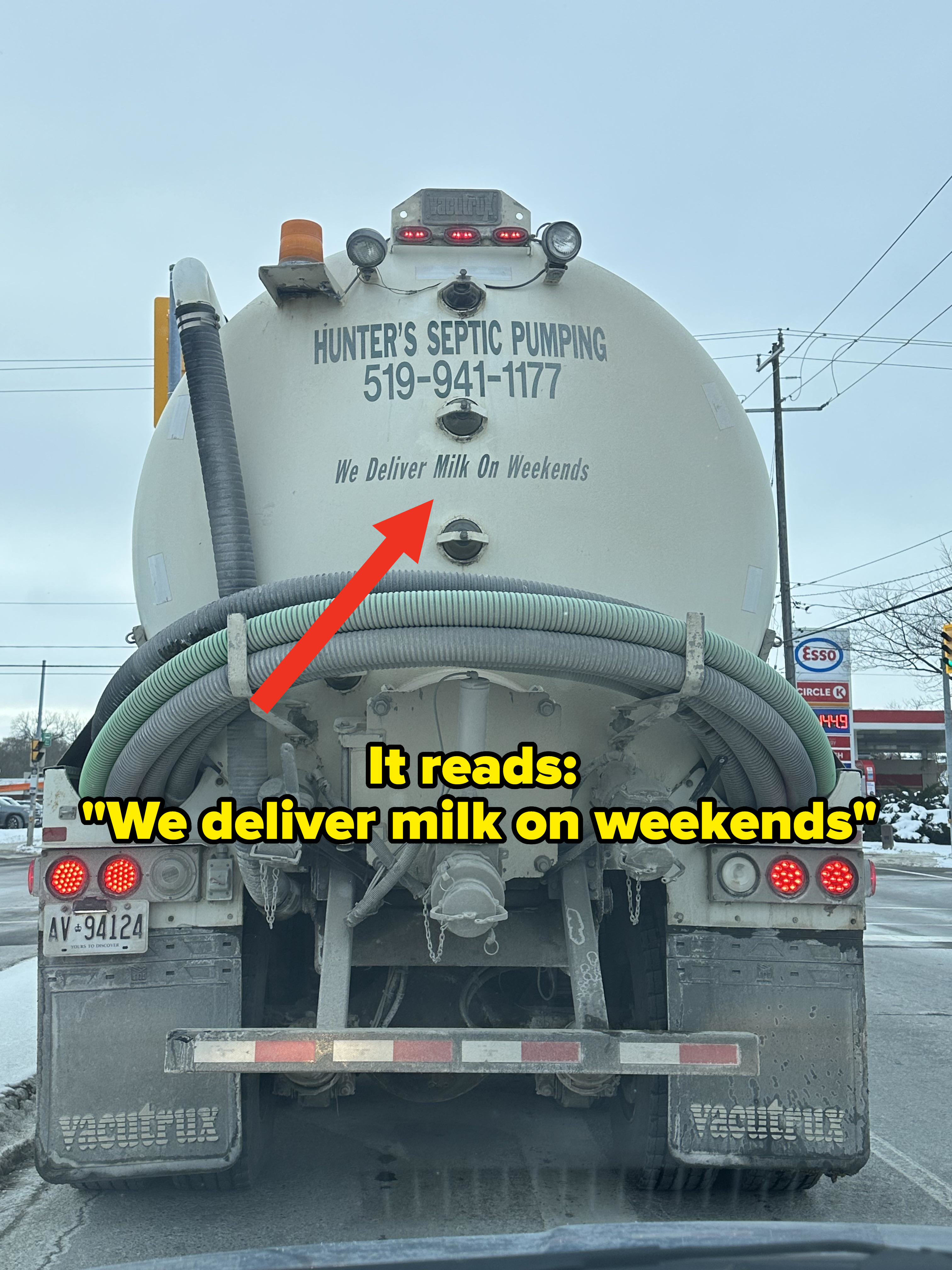  "Hunter's Septic Pumping. We Deliver Milk connected  Weekends."