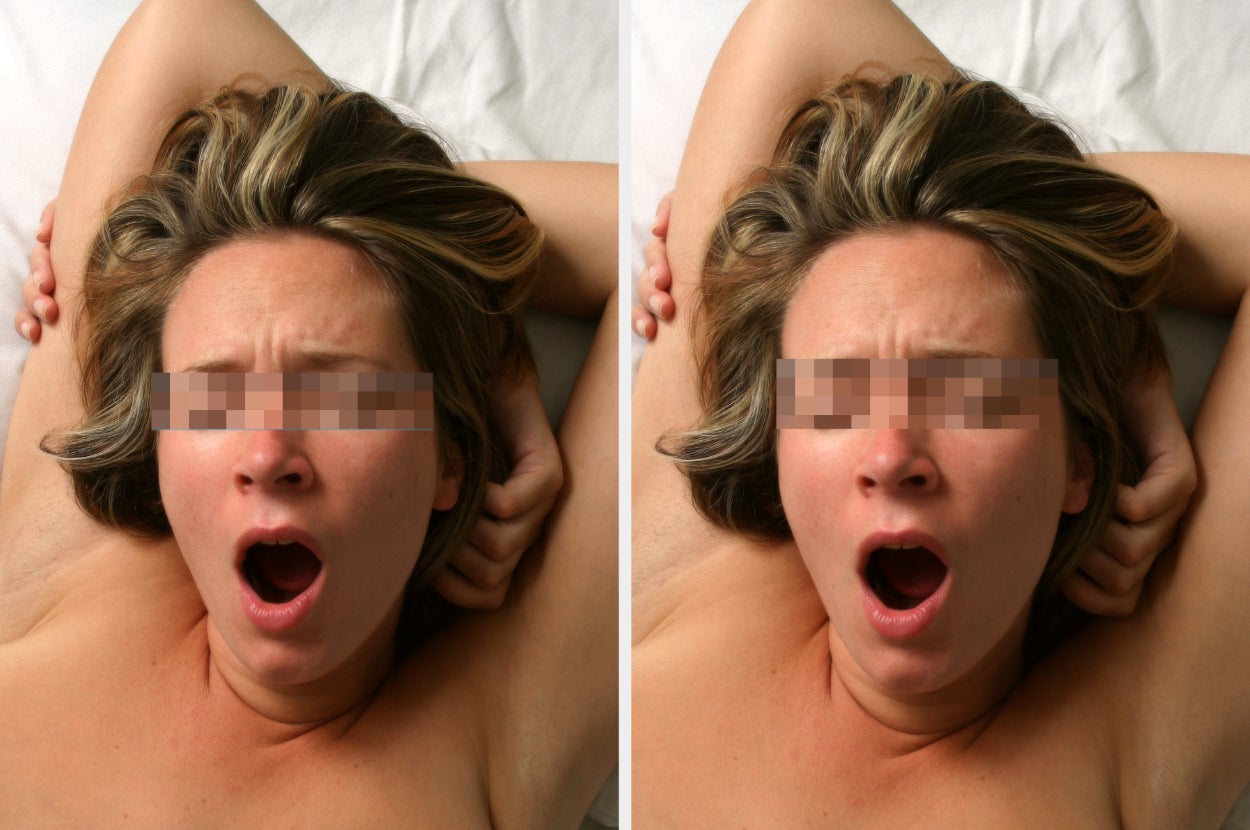 Person in bed expressing surprise or excitement with eyes covered for privacy