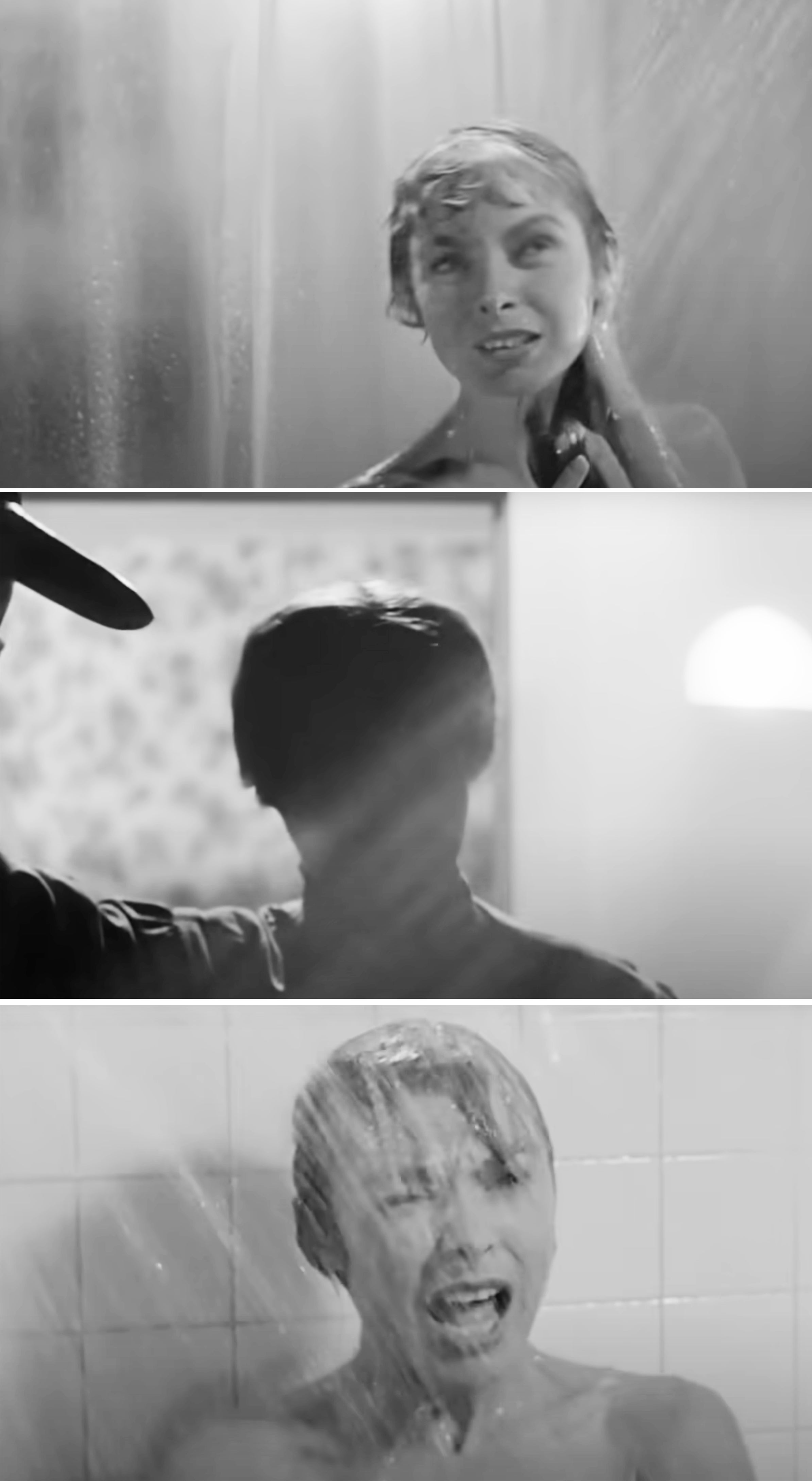 The iconic shower scene from "Psycho" featuring Janet Leigh screaming