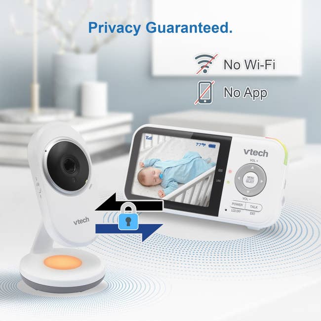 VTech babe show with camera and display. Features privateness extortion without Wi-Fi oregon app usage. Baby sleeps connected screen