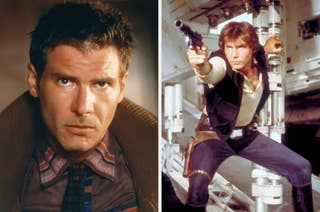Split image: Left shows a person in a futuristic suit; right shows the same person dressed as a space adventurer aiming a blaster