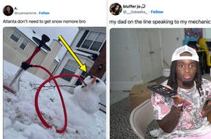 Woman laughing on a talk show and a humorous tweet showing a snowman with a hookah outside a house
