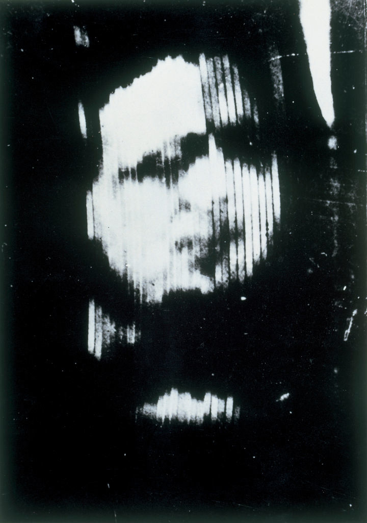 Historic 1927 image of a man&#x27;s face created on a Nipkow disk, an early television technology