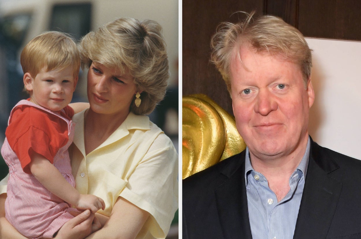 Two photos: Left, a woman with short hair holding a child. Right, a man in a suit at an event