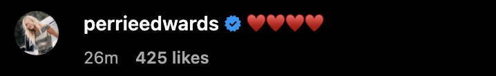 Profile of a verified social media user with red heart emojis, 26 minutes since posting, 425 likes shown