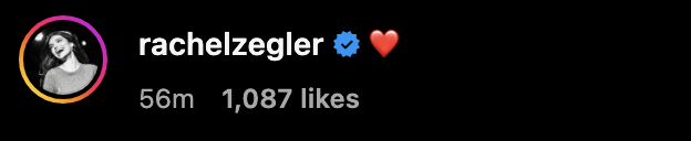Instagram post by user with a verified badge and heart emoji in the caption