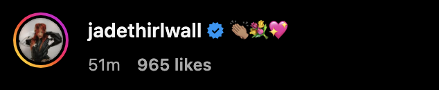 Instagram post from user with verified badge, emojis, posted 51 minutes ago, with 965 likes