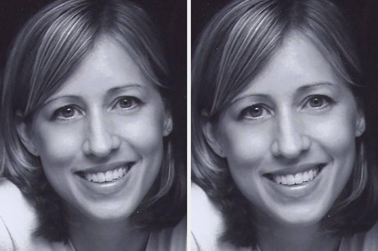 Person smiling warmly, headshot with shoulder-length hair. Black and white photo