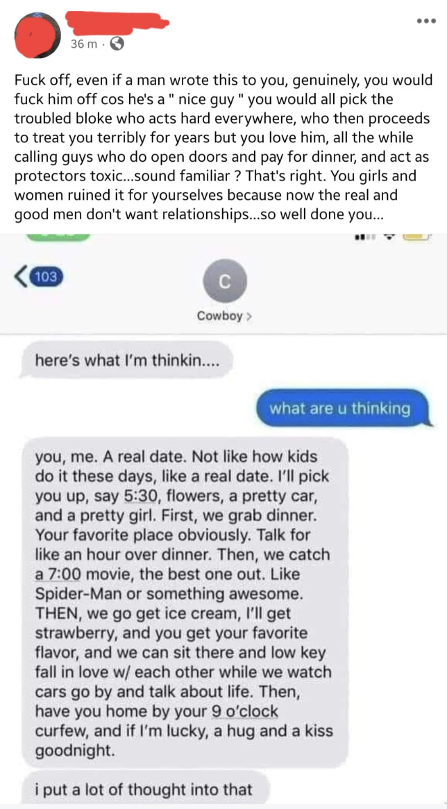 A societal  media station  ranting astir  narration   dynamics and contrasting modern   dating with an big  dating docket   involving movies and crystal  cream