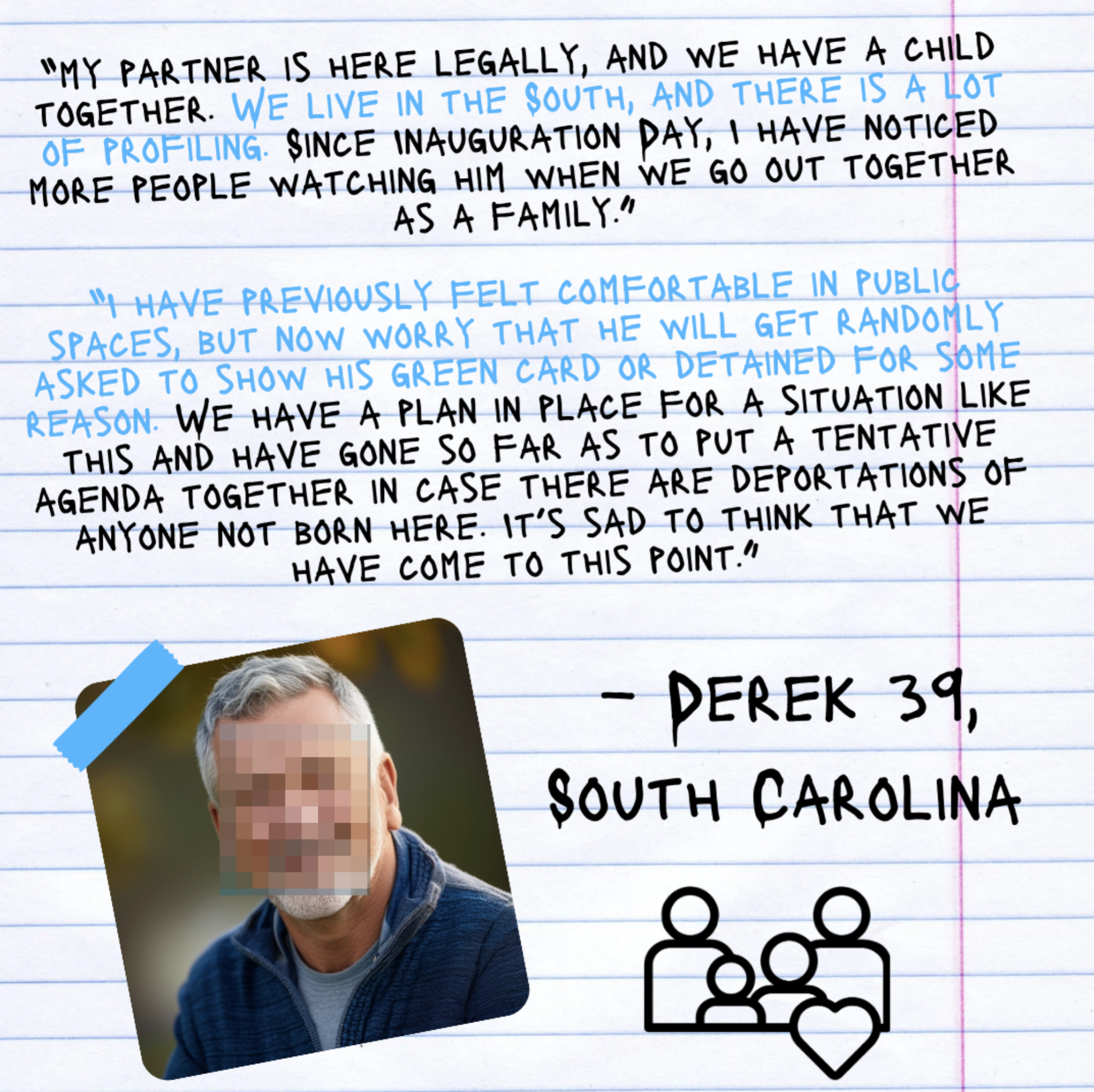 En mann deler bekymring for profilering og deportasjoner som berører familien i South Carolina, og fremhever endringer siden innvielsesdagen