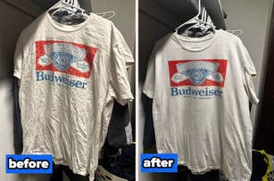 a before and after for a wrinkle release spray