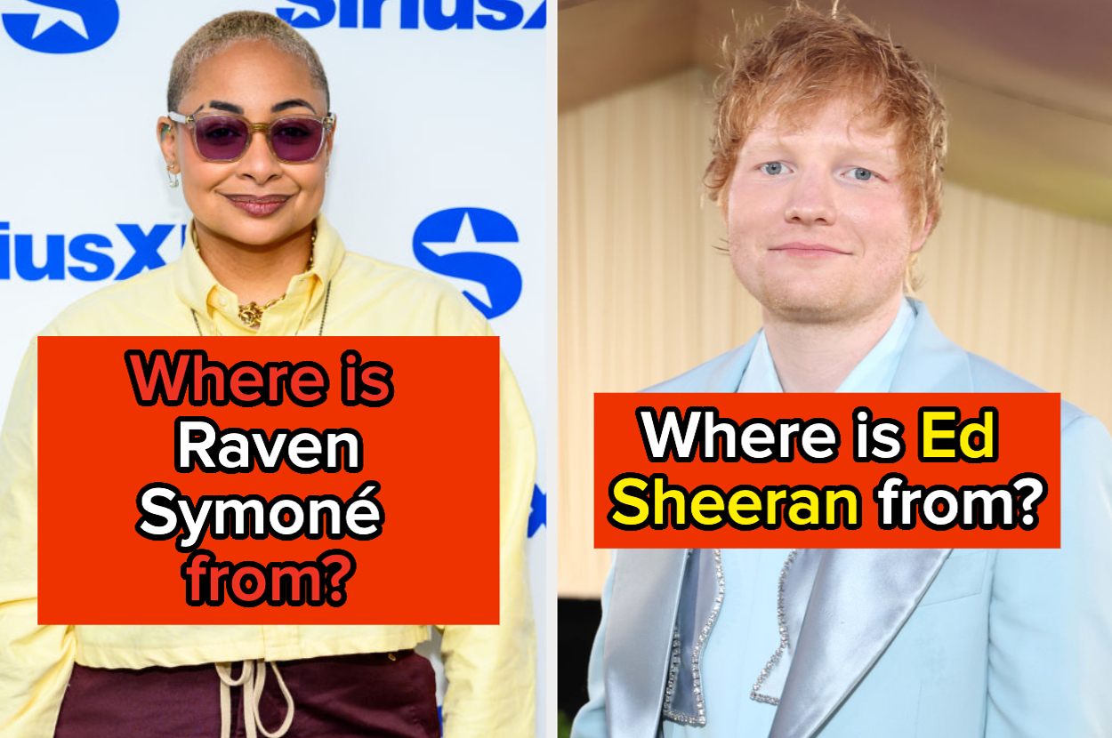 Two images asking where Raven Symoné and Ed Sheeran are from